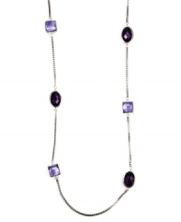 Lovely in lavender. This pretty station necklace by AK Anne Klein adds the perfect last layer to your daily look. With plastic purple accents, it's crafted in imitation rhodium-plated mixed metal. Approximate length: 36 inches. Lovely in lavender. This pretty station necklace by AK Anne Klein adds the perfect last layer to your daily look. With plastic purple accents, it's crafted in imitation rhodium-plated mixed metal. Approximate length: 36 inches.