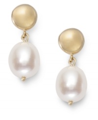 Everyday elegance. These pretty drop earrings feature a cultured freshwater pearl (13 mm) set in rich 14k gold. Approximate drop: 3/4 inch. Everyday elegance. These pretty drop earrings feature a cultured freshwater pearl (13 mm) set in rich 14k gold. Approximate drop: 3/4 inch.