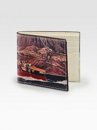 Taken directly from a vintage postcard, this wallet portrays a boating expedition on Nevada's Lake Mead, created by the Hoover Dam.One bill compartmentSix card slotsLeather4W x 4HImported