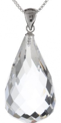 Sterling Silver Box Chain Faceted Crystal Teardrop Pendant Necklace, 18 Sterling Silver Box Chain Faceted Crystal Teardrop Pendant Necklace, 18