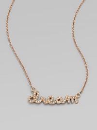 Get a positive outlook with this petite style with dazzling diamonds in 14k rose gold. Diamonds, .17 tcw14k rose goldLength, about 15¾Pendant size, ¾Lobster claw closureMade in the USA of imported materials Get a positive outlook with this petite style with dazzling diamonds in 14k rose gold. Diamonds, .17 tcw14k rose goldLength, about 15¾Pendant size, ¾Lobster claw closureMade in the USA of imported materials
