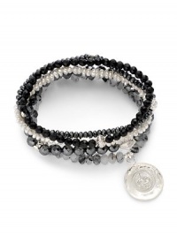 THE LOOKSet of five beaded braceletsFleur-de-lis disc charmRutilated quartz, hematite, onyx and faux pearl stonesSterling silver charm accentsElastic pull-on styleTHE MEASUREMENTWidth, about 2.5ORIGINMade in USA of imported materials THE LOOKSet of five beaded braceletsFleur-de-lis disc charmRutilated quartz, hematite, onyx and faux pearl stonesSterling silver charm accentsElastic pull-on styleTHE MEASUREMENTWidth, about 2.5ORIGINMade in USA of imported materials