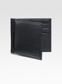 An elegant, Euro-style wallet in pebbled leather with a money clip instead of the traditional bill-fold compartment. Debossed logo detail Money clip detailSix card slots4¼ X 3½Imported An elegant, Euro-style wallet in pebbled leather with a money clip instead of the traditional bill-fold compartment. Debossed logo detail Money clip detailSix card slots4¼ X 3½Imported