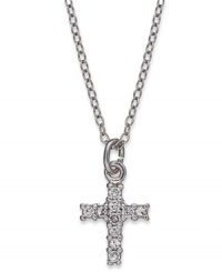 The perfect display of faith. B. Brilliant's twinkling cross pendant offers a design of round-cut cubic zirconias (1/10 ct. t.w.) in sterling silver. Approximate length: 18 inches + 3-inch extender. Approximate drop length: 1/2 inch. Approximate drop width: 3/8 inch. The perfect display of faith. B. Brilliant's twinkling cross pendant offers a design of round-cut cubic zirconias (1/10 ct. t.w.) in sterling silver. Approximate length: 18 inches + 3-inch extender. Approximate drop length: 1/2 inch. Approximate drop width: 3/8 inch.