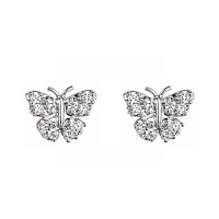 .925 Sterling Silver Rhodium Plated Butterfly CZ Stud Earrings with Screw-back for Children & Women