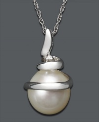 Modern design and timeless elegance combine. This sophisticated pendant features a cultured freshwater pearl (8-10 mm) surrounded by a swirling 14k white gold setting and sparkling diamond accents. Approximate length: 18 inches. Approximate drop: 3/4 inch. Modern design and timeless elegance combine. This sophisticated pendant features a cultured freshwater pearl (8-10 mm) surrounded by a swirling 14k white gold setting and sparkling diamond accents. Approximate length: 18 inches. Approximate drop: 3/4 inch.