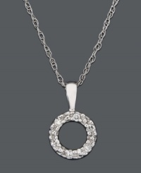 She will look like a mini celebrity every time she steps out in this sparkling pendant. Crafted in 14k white gold, eternity circle-shaped pendant features diamond accents dusting the surface. Approximate length: 15 inches. Approximate drop: 1/2 inch. She will look like a mini celebrity every time she steps out in this sparkling pendant. Crafted in 14k white gold, eternity circle-shaped pendant features diamond accents dusting the surface. Approximate length: 15 inches. Approximate drop: 1/2 inch.