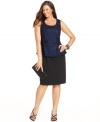 Celebrate the holidays in style with Alfani's sleeveless plus size dress, featuring a lace top and peplum waist.