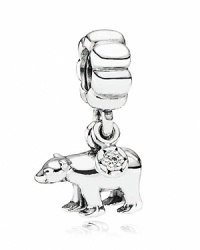 PANDORA's sterling silver polar bear charm strikes an elegant pose complete with cubic zirconia accent. PANDORA's sterling silver polar bear charm strikes an elegant pose complete with cubic zirconia accent.