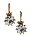 Add a little illumination to your look. Betsey Johnson's sparkling drop earrings feature a circular glass crystal stone crafted in gold tone mixed metal with ribbon accents. Approximate drop: 1-1/2 inches.