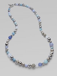 From the Elements Collection. A long-enough-to-double strand combines beads of sterling silver, blue chalcedony, aquamarine and moon quartz in an artful array of textures, sizes and shades.Blue chalcedony, aquamarine and moon quartzSterling silverLength, about 36Cable toggle claspImported From the Elements Collection. A long-enough-to-double strand combines beads of sterling silver, blue chalcedony, aquamarine and moon quartz in an artful array of textures, sizes and shades.Blue chalcedony, aquamarine and moon quartzSterling silverLength, about 36Cable toggle claspImported