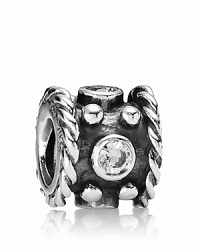 Oxidized silver brightens and highlights the cubic zirconia accents on this decorative PANDORA charm. Oxidized silver brightens and highlights the cubic zirconia accents on this decorative PANDORA charm.