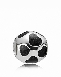 Sterling silver serves as polished backdrop to chic heart motifs in black enamel. Charm by PANDORA. Sterling silver serves as polished backdrop to chic heart motifs in black enamel. Charm by PANDORA.