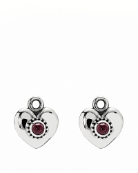 Cabochon-cut rhodolite stones gleams from the center of PANDORA's sterling silver heart charms. Add these sweet pieces to your french wire or hoop earrings for a customized, romantic look. Cabochon-cut rhodolite stones gleams from the center of PANDORA's sterling silver heart charms. Add these sweet pieces to your french wire or hoop earrings for a customized, romantic look.