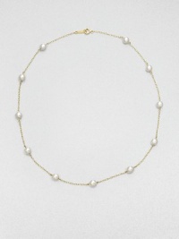 A delicate 18k gold link chain punctuated by lustrous cultured pearls. 5.5mm round white cultured pearls18k goldLength, about 16Spring ring closureImported A delicate 18k gold link chain punctuated by lustrous cultured pearls. 5.5mm round white cultured pearls18k goldLength, about 16Spring ring closureImported
