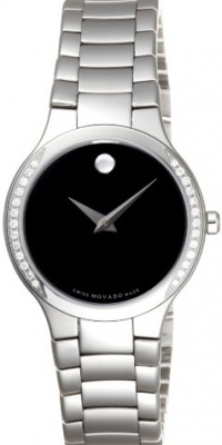 Movado Women's 0606385 Serio Stainless-Steel and Diamond Black Round Dial Watch Movado Women's 0606385 Serio Stainless-Steel and Diamond Black Round Dial Watch