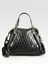 Chic embossed calfskin leather accented with goldtone hardware, perfectly sized for all your daily essentials.Detachable double top handles, 5 dropAdjustable shoulder strap, 6-13¾ dropTop zip closureThree inner compartmentsOne inside zip pocketOne inside open pocketCotton lining14½W X 9H X 5½DMade in Italy Chic embossed calfskin leather accented with goldtone hardware, perfectly sized for all your daily essentials.Detachable double top handles, 5 dropAdjustable shoulder strap, 6-13¾ dropTop zip closureThree inner compartmentsOne inside zip pocketOne inside open pocketCotton lining14½W X 9H X 5½DMade in Italy