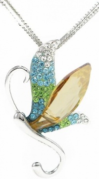 Stylized Dragonfly Swarovski Elements Crystal Pendant Necklace W 18k White Gold Plated Double Chain (Green and Blue) Stylized Dragonfly Swarovski Elements Crystal Pendant Necklace W 18k White Gold Plated Double Chain (Green and Blue)