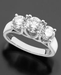 Light up your life with a perfect trio of sparkling diamonds. This three stone ring features round-cut diamonds (2 ct. t.w.) set in 14k gold. Light up your life with a perfect trio of sparkling diamonds. This three stone ring features round-cut diamonds (2 ct. t.w.) set in 14k gold.