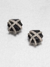 From the Cable Wrap Collection. An elegant, hexagon-shaped black onyx stone wrapped in sterling silver cables and dazzling diamonds. Black onyxDiamonds, .07 tcwSterling silverSize, about .39Post backImported 
