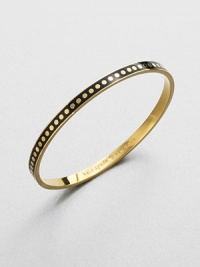 An enamel accented, 12k goldplated design with a hidden, engraved message. Enamel12K goldplated zincDiameter, about 2.5Slip-on styleImported An enamel accented, 12k goldplated design with a hidden, engraved message. Enamel12K goldplated zincDiameter, about 2.5Slip-on styleImported