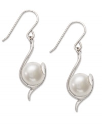 Subtle good looks. These simple, yet lovely, drop earrings feature a j-shaped sterling silver setting that cradles a cultured freshwater pearl (10-10-1/2 mm). Approximate drop: 1 inch. Subtle good looks. These simple, yet lovely, drop earrings feature a j-shaped sterling silver setting that cradles a cultured freshwater pearl (10-10-1/2 mm). Approximate drop: 1 inch.