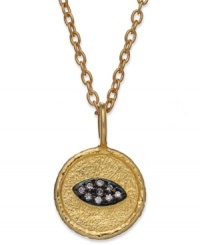 There are two sides to this story, and both are stylish. This reversible pendant, set in 14k gold over sterling silver and oxidized sterling silver, features a cubic zirconia-accented cross and evil eye. Approximate length: 16 inches + 1-1/4-inch extender. Approximate drop: 7/8 inch. There are two sides to this story, and both are stylish. This reversible pendant, set in 14k gold over sterling silver and oxidized sterling silver, features a cubic zirconia-accented cross and evil eye. Approximate length: 16 inches + 1-1/4-inch extender. Approximate drop: 7/8 inch.