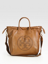 Beautiful pebbled leather with an iconic, perforated logo emblem; perfect for all you essentials.Double top handles, 4½ dropDetachable adjustable shoulder strap, 16-26 dropMagnetic snap closure with drawstringOne outside open pocketOne inside zip pocketTwo inside open pocketsCotton lining11¾W X 14½H X 6½DImported Beautiful pebbled leather with an iconic, perforated logo emblem; perfect for all you essentials.Double top handles, 4½ dropDetachable adjustable shoulder strap, 16-26 dropMagnetic snap closure with drawstringOne outside open pocketOne inside zip pocketTwo inside open pocketsCotton lining11¾W X 14½H X 6½DImported