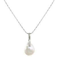 Sterling Silver White Pear-Shaped and Coin Freshwater Cultured Pearl Pendant Chain Necklace (13-14mm), 16+2