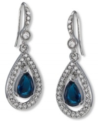Make a grand entrance in these elegant drops by Carolee. Earrings highlight pear-cut and round-cut blue and clear crystals in silver tone imitation rhodium mixed metal. Approximate drop: 1-1/4 inches. Make a grand entrance in these elegant drops by Carolee. Earrings highlight pear-cut and round-cut blue and clear crystals in silver tone imitation rhodium mixed metal. Approximate drop: 1-1/4 inches.