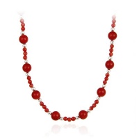 Sterling Silver Red Genuine Sea Bamboo Coral Stone Bead Long Necklace 30 Sterling Silver Red Genuine Sea Bamboo Coral Stone Bead Long Necklace 30