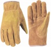 Wells Lamont 1015M Suede Work Gloves with Bucktan Split Cowhide, Patch Palm, Double Shirred Wrist, Medium