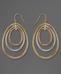 Three shades of lustrous 14k gold - white, yellow and rose - combine for a stunning effect on these gorgeous drop earrings. Approximate drop: 2-1/4 inches. Three shades of lustrous 14k gold - white, yellow and rose - combine for a stunning effect on these gorgeous drop earrings. Approximate drop: 2-1/4 inches.