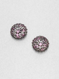 Delicate domed buttons are richly set with a spectrum of gemstones in warm, glowing shades in this elegant, eyecatching design.Pink sapphire, amethyst and white topazBlack rhodium-plated sterling silverDiameter, about .6Post backImported Delicate domed buttons are richly set with a spectrum of gemstones in warm, glowing shades in this elegant, eyecatching design.Pink sapphire, amethyst and white topazBlack rhodium-plated sterling silverDiameter, about .6Post backImported