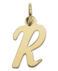 The perfect gift for Rosa. This polished R initial charm features a pretty, small script design in 14k gold. Chain not included. Approximate length: 7/10 inch. Approximate width: 3/10 inch. The perfect gift for Rosa. This polished R initial charm features a pretty, small script design in 14k gold. Chain not included. Approximate length: 7/10 inch. Approximate width: 3/10 inch.