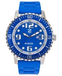 Bright blue color takes this Izod sport watch to the next level of style. Bright blue color takes this Izod sport watch to the next level of style.