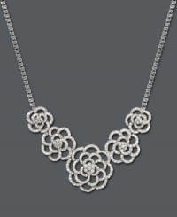 Let natural beauty bloom at your neckline. Five intricate, open-cut roses in a 14k white gold setting feature a glittering surface coated in round-cut diamond (2 ct. t.w.). Approximate length: 15 inches. Let natural beauty bloom at your neckline. Five intricate, open-cut roses in a 14k white gold setting feature a glittering surface coated in round-cut diamond (2 ct. t.w.). Approximate length: 15 inches.