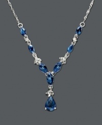 Make her dreams come true. This marvelous necklace features marquise and pear-cut sapphire (2-3/4 ct. t.w.) and round-cut diamond (1/10 ct. t.w.) set in 14k white gold. Approximate length: 16 inches. Approximate drop: 1-1/4 inches. Make her dreams come true. This marvelous necklace features marquise and pear-cut sapphire (2-3/4 ct. t.w.) and round-cut diamond (1/10 ct. t.w.) set in 14k white gold. Approximate length: 16 inches. Approximate drop: 1-1/4 inches.