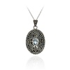 Sterling Silver Filigree Marcasite & Genuine Blue Topaz Cross Locket