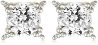 Platinum Plated Sterling Silver 100 Facets Collection Round Cubic Zirconia Four-Prong Stud Earrings Platinum Plated Sterling Silver 100 Facets Collection Round Cubic Zirconia Four-Prong Stud Earrings