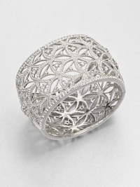 This extra wide bangle offers extra elegant dazzle in a graceful openwork pattern of pavé crystals.CrystalRhodium platingDiameter, about 2.25Hinged with tongue-and-groove claspImported This extra wide bangle offers extra elegant dazzle in a graceful openwork pattern of pavé crystals.CrystalRhodium platingDiameter, about 2.25Hinged with tongue-and-groove claspImported