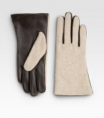 This cold weather necessity is revamped with buttery soft leather palms design with touchscreen technology for easy access to electronics.About 8 longCashmere liningPalm: leather Outer: polyester/wool/viscoseImported