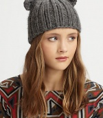 The purr-fect wool topper features knit cat ears.WoolSpot cleanMade in the USA