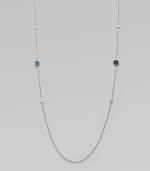 From the Silver Rain Lollipop Collection. This delicate, sterling silver link chain style features dazzling diamond and exquisite blue topaz stations. Blue topazDiamonds, .25 tcwSterling silverLength, about 36Lobster clasp closureImported 