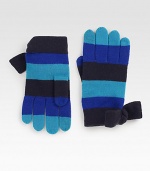 Bold stripes and cheery bows lend a glam touch to these toasty wool gloves.7 longMerino woolDry cleanImported