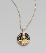 A golden Buddha in repose is surrounded by a field of pavé chocolate diamonds in this gleaming pendant on a delicate ball chain. Chocolate diamonds, 0.11 tcw 14k yellow gold Chain length, about 16 Pendant diameter, about ½ Lobster clasp Imported