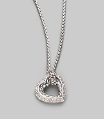 From the Cable Heart Collection. A petite heart of cabled sterling silver, outlined in pavé diamonds on a silver box chain. Diamonds, 0.19 tcw Sterling silver Chain length, about 16 Pendant length, about ½ Lobster clasp Made in USA