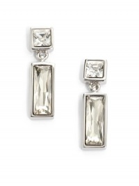 THE LOOKFaceted Swarovski crystal baguettesRhodium-plated settingPost backTHE MEASUREMENTLength, about 1.25ORIGINMade in USA THE LOOKFaceted Swarovski crystal baguettesRhodium-plated settingPost backTHE MEASUREMENTLength, about 1.25ORIGINMade in USA
