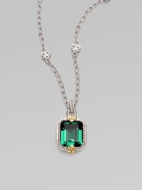 From the Estate Collection. An emerald-cut green quartz pendant set in a textured sterling silver, sparkling with white sapphires and accented in 18k gold.Green quartzWhite sapphireSterling silver18k goldLobster claspPendant, about 1 highChain, about 17 Imported From the Estate Collection. An emerald-cut green quartz pendant set in a textured sterling silver, sparkling with white sapphires and accented in 18k gold.Green quartzWhite sapphireSterling silver18k goldLobster claspPendant, about 1 highChain, about 17 Imported