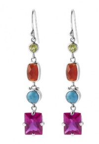 Lori Bonn® Sterling Silver Kaleidoscope Carnelian, Turquoise, Pink Sapphire and Terbium Long Earrings